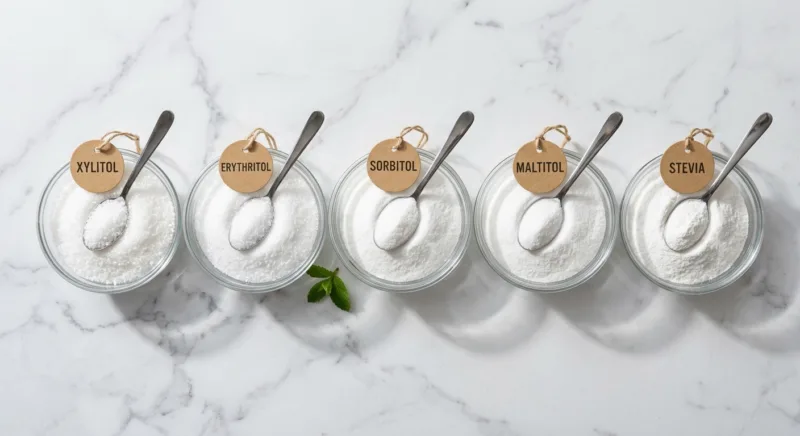 Xilitol vs eritritol, sorbitol, maltitol y estevia 8 Organic Xylitol vs Erythritol, Sorbitol, Maltitol and Stevia A Complete Sweetener Comparison